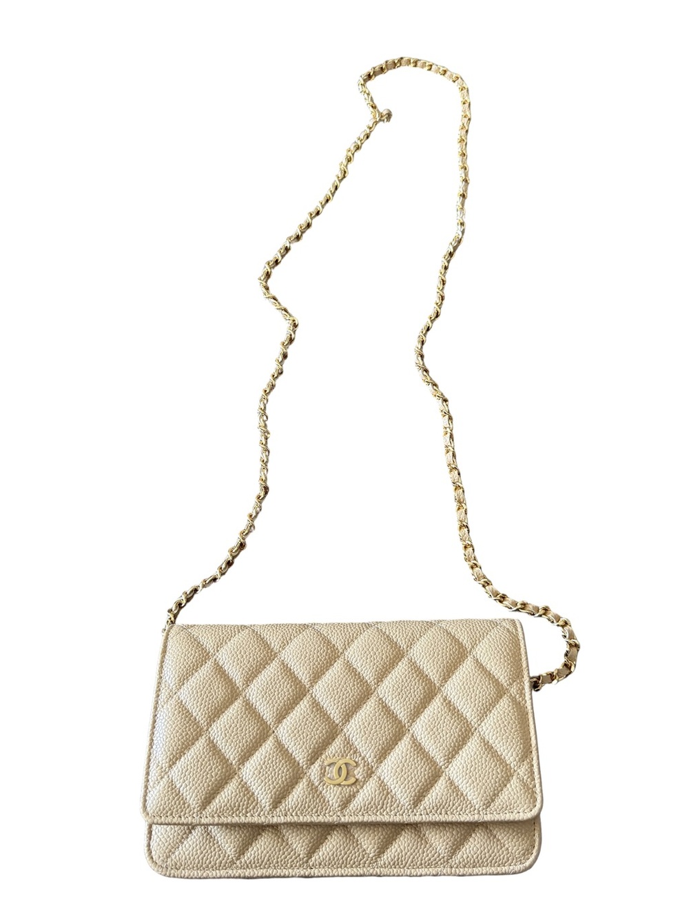 CHANEL Beige Quilted Caviar Leather WOC with Gold Hardware - Complete Gift Set